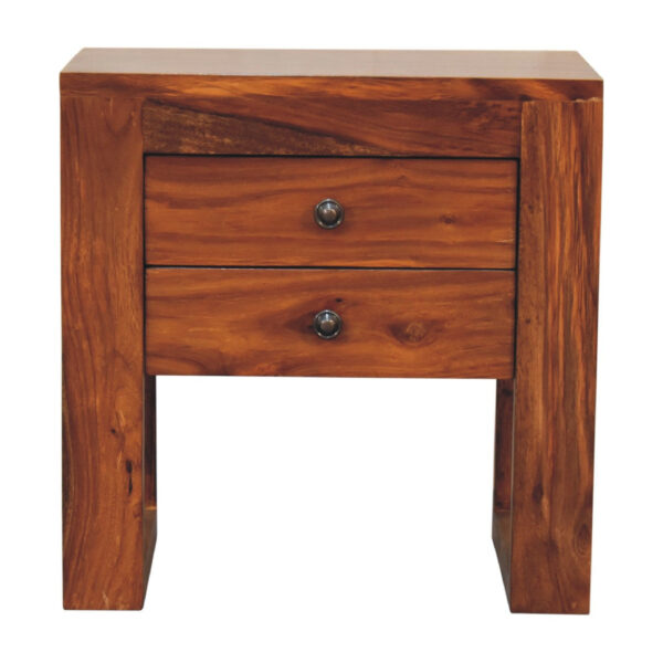 Levzu Square Honey Finish Bedside Table