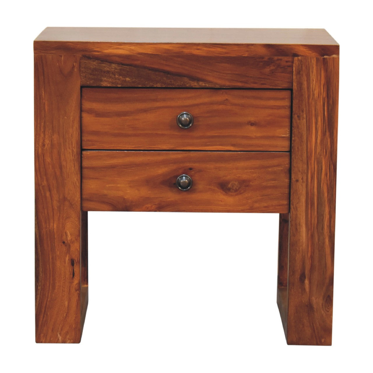 Levzu Square Honey Finish Bedside Table