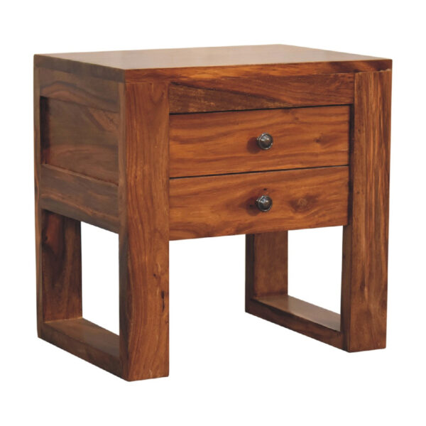Levzu Square Honey Finish Bedside Table - Image 2