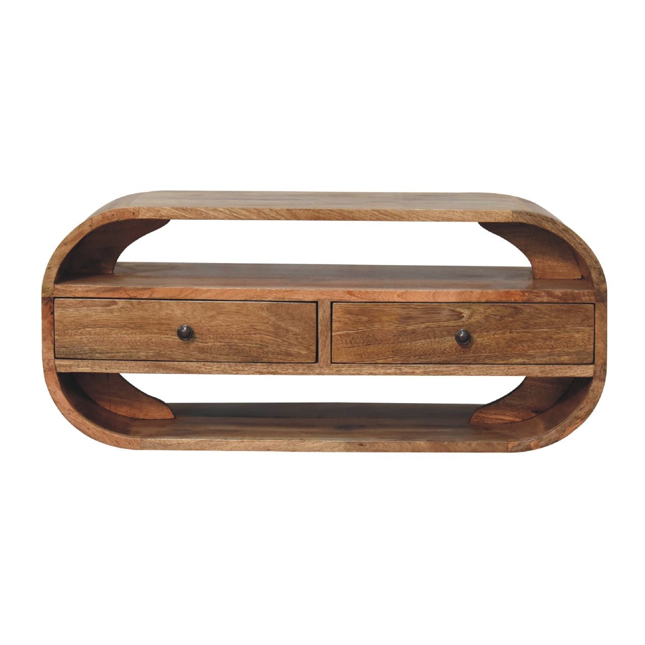 Levzu Curved Chestnut TV Stand